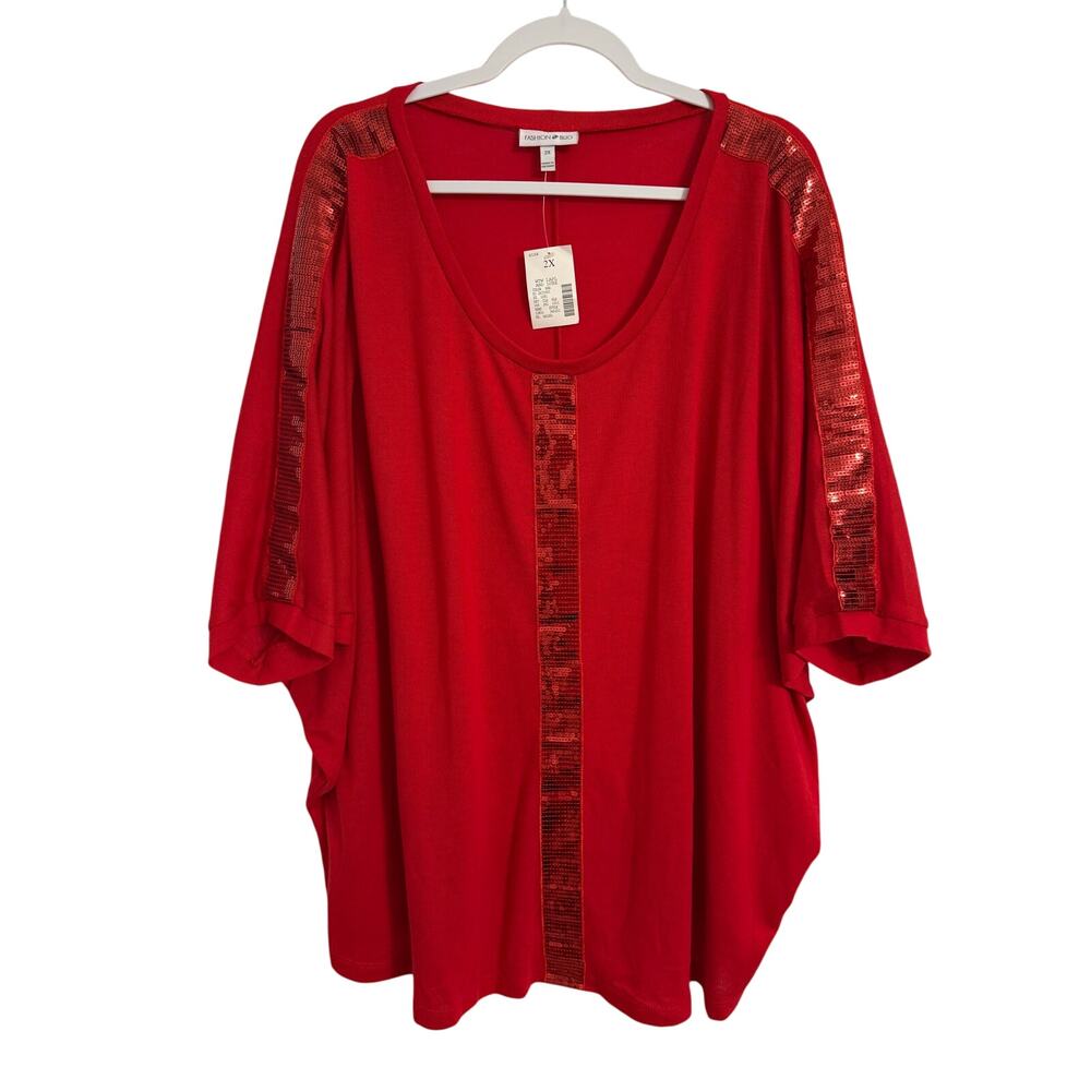 Fashion Bug Vtg New Women's Glam Cherry Red Sequins Dolman Oversized Knit Top 2X